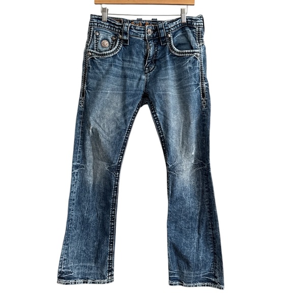 Rock Revival Men’s Earlin Boot Cut Denim Jeans Distressed Size 31 - Picture 1 of 9